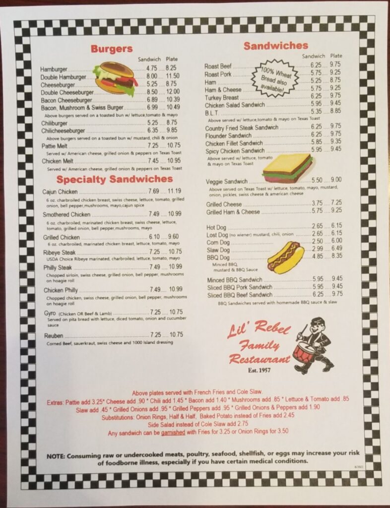 Lil Rebel Family Restaurant Menu 1